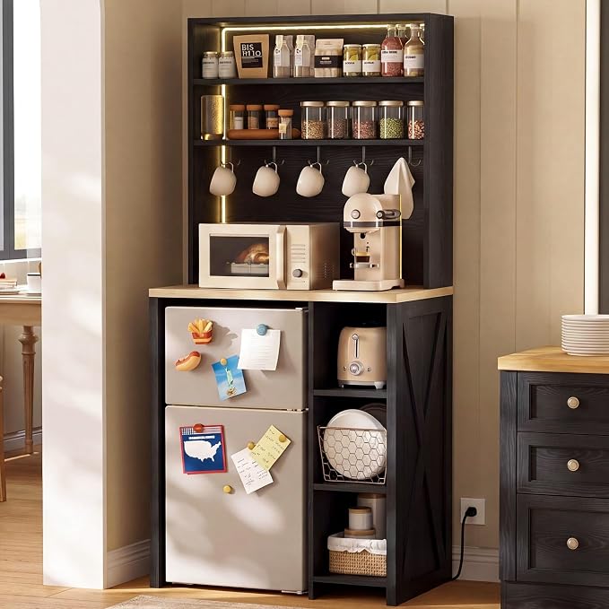 IRONCK Bakers Rack with Mini Fridge Space & Power Outlets, 69.3" Coffee Bar by IRONCK