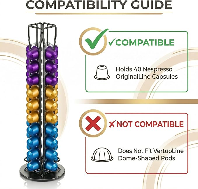Coffee Pod Holder for Nespresso OriginalLine Capsules, 40 Capacity Rotating - Image 5