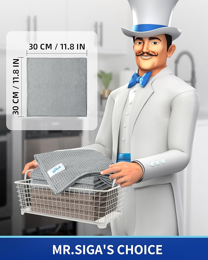 MR.SIGA Waffle Pattern Cleaning Cloths, Reusable Absorbent Microfiber Cleaning - Image 2