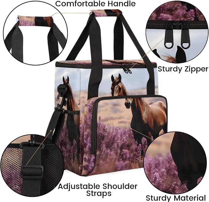 Horse Lavender Coffee Maker Carring Bag, Large Insulated Storage Organizer Case - Image 6