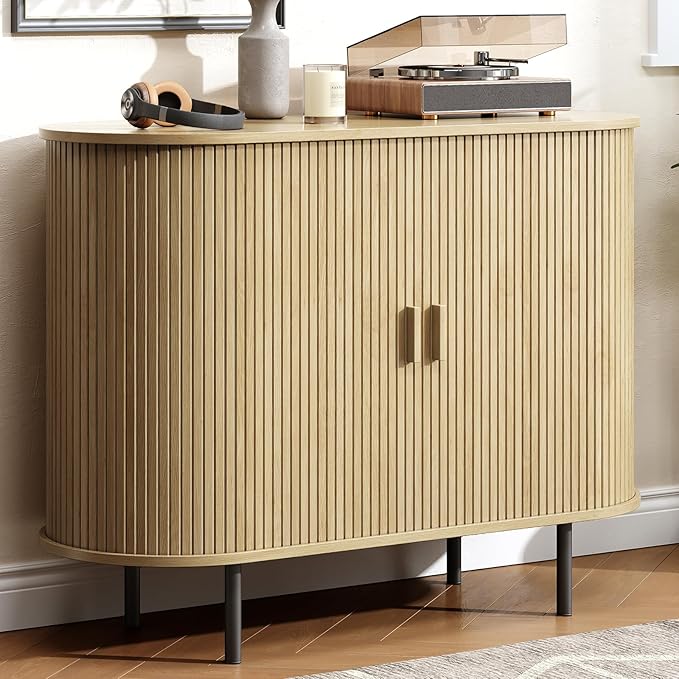 Buffet Cabinet with Storage, Fluted Sideboard Buffet with Sliding Door by LEFURTURE