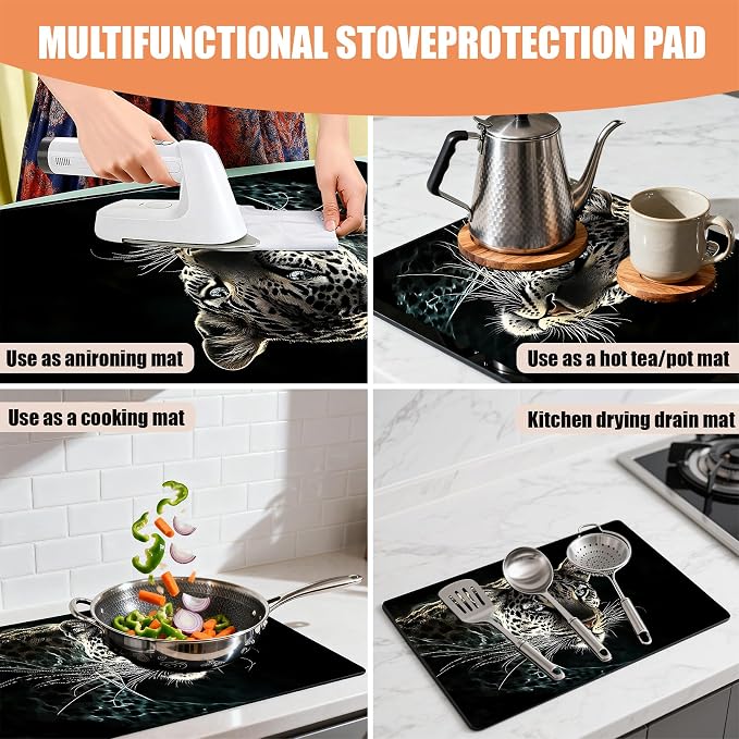 28"x20" Anti-Slip Electric Stove Top Cover Leopard Foldable Heat-Resistant - Image 3