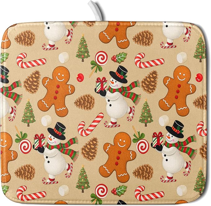 Xmas Gingerbread Man Candy Cane Dish Drying Mat by Sweetshow
