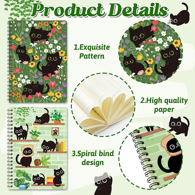 B1ykin Black Cat Floral Spiral Notebooks - Image 3