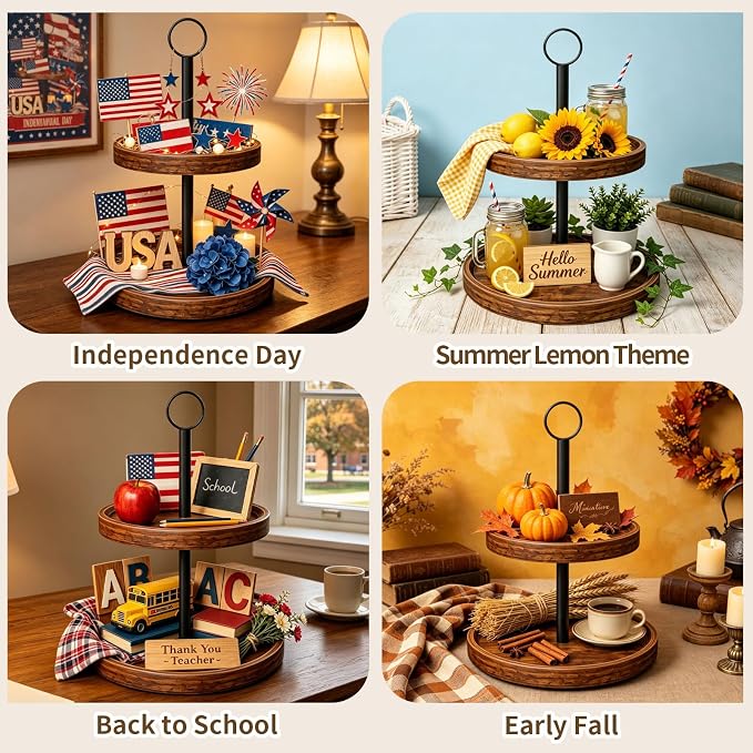 Tiered Tray Stand, Rustic Two Tier Decorative Tray - Image 6
