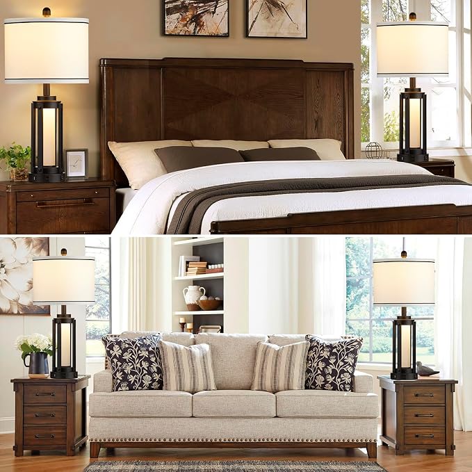25" Modern Table Lamps Set of 2, Industrial Beside Lamps - Image 7