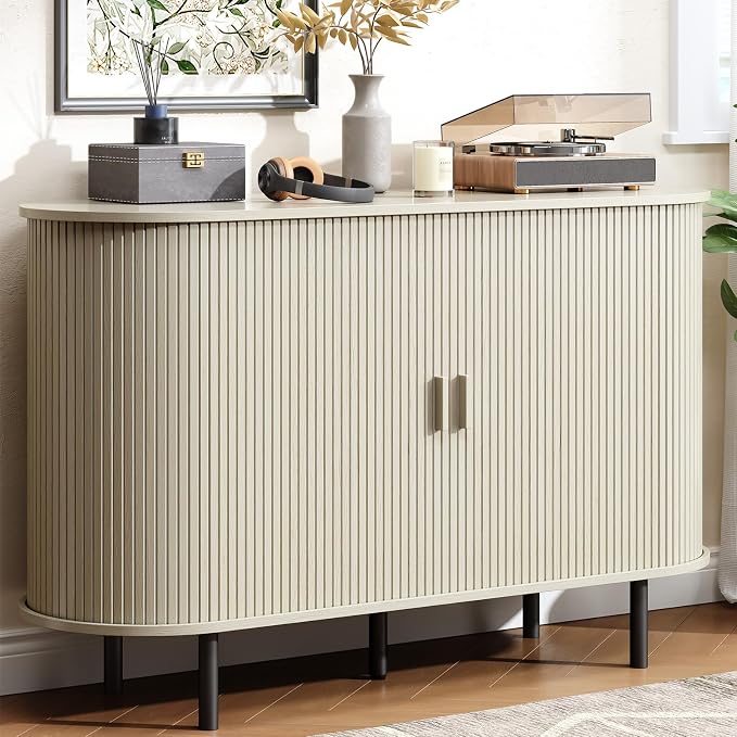 Buffet Cabinet with Storage, Fluted Sideboard Buffet with Sliding Door by LEFURTURE