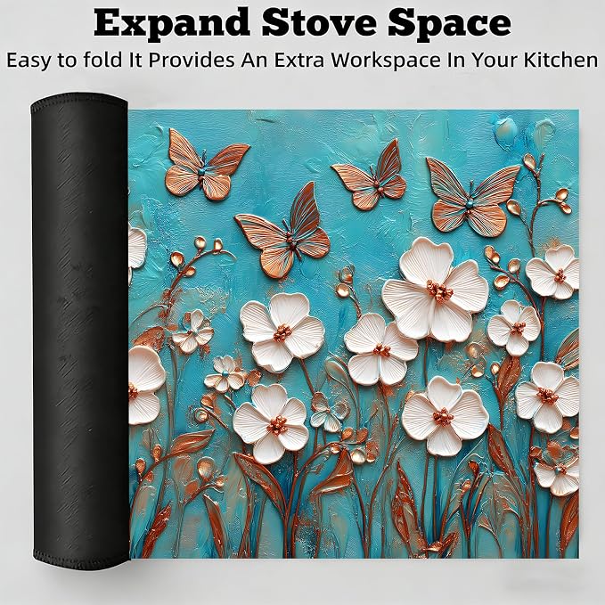 Turquoise Butterfly Floral Stove Top Cover 28.3 x 20.5 Inches, Heat Resistant - Image 6