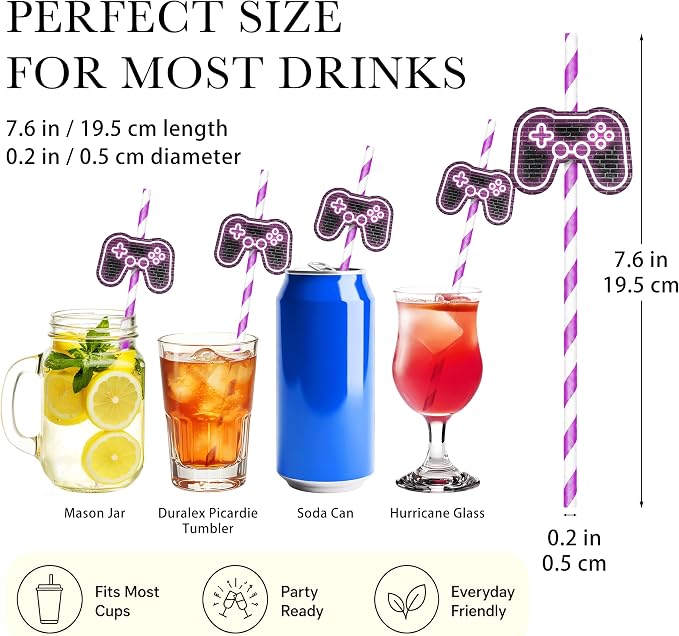 Game Console Themed Straws, Drinking Straw, Disposable Straw, Party Supplies - Image 2