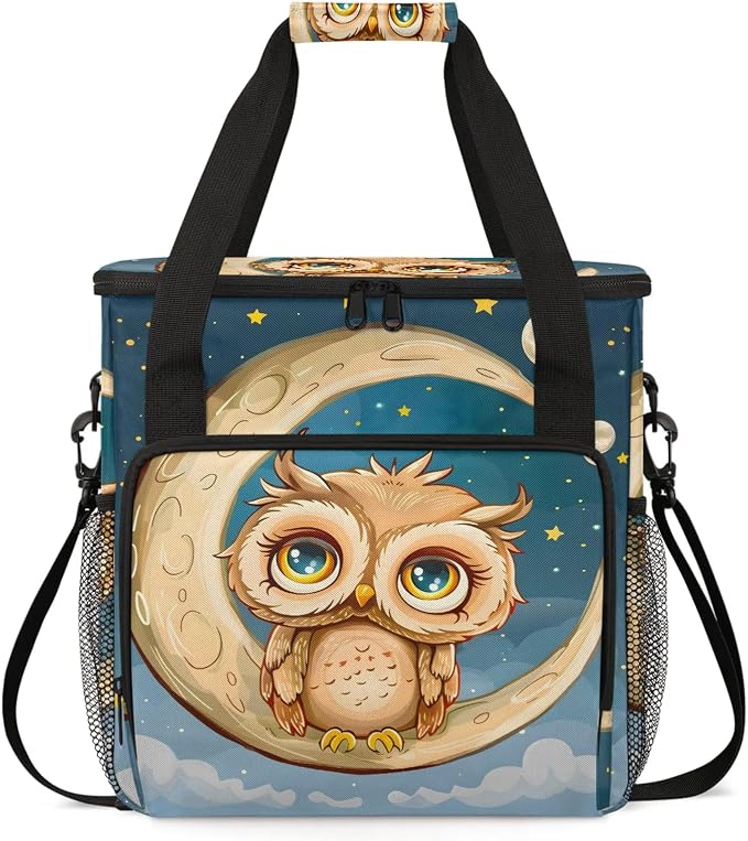 Night Moon Owl Coffee Maker Carring Bag, Large Insulated Storage Organizer Case by Home