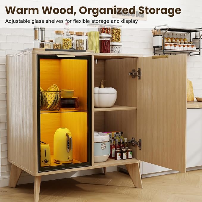 Fluted Buffet Cabinet with Storage, Small Coffee bar Cabinet with Adjustable - Image 6