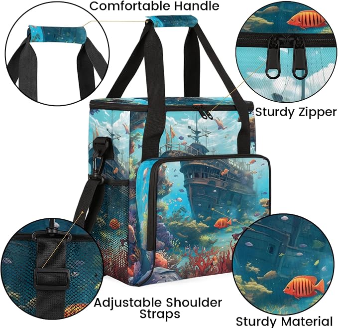 Nautical Ocean Ship Coffee Maker Carring Bag, Large Insulated Storage Organizer - Image 6