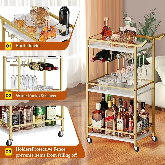 LOTEYIKE 3 Tier Bar Cart, Mini Liquor Utility Cart - Image 5