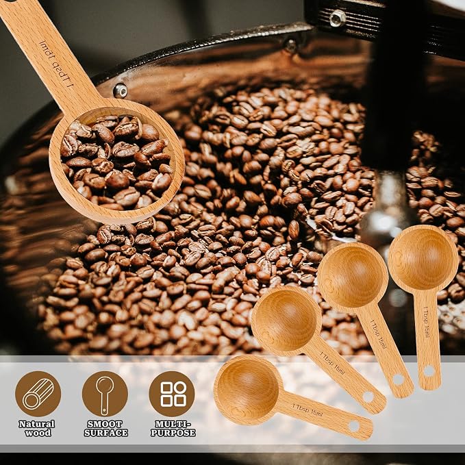 4 Pack Wooden Scoops for Canisters, 15ml Small Coffee Scoop in Beech Wood - Image 5