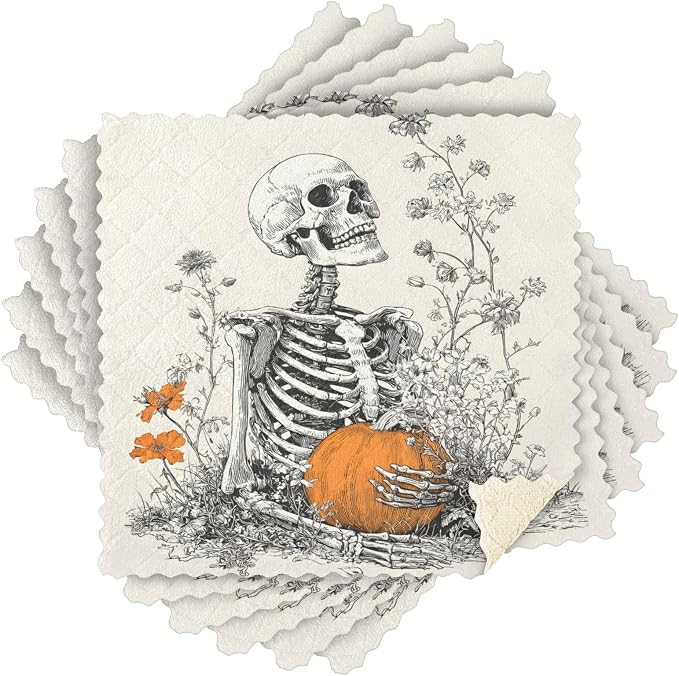 ALAZA Kitchen Towels Halloween Pumpkins Skeleton Dish Towels Multipurpose by ALAZA