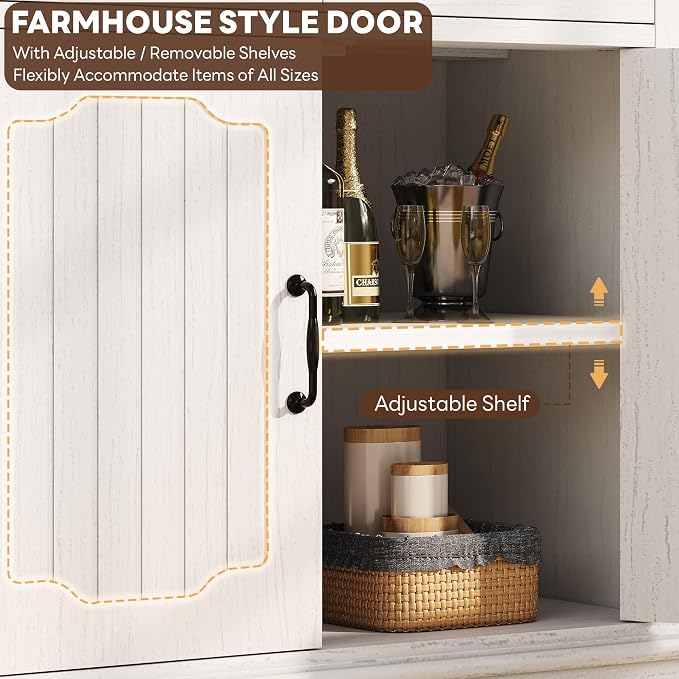 LIKIMIO Buffet Cabinet with 2 Drawers, Farmhouse Coffee Bar Station Kitchen - Image 6