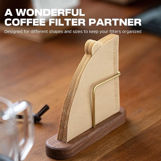 Coffee Filter Holder Storage, Wood & Brass Rack Coffee Filter Container - Image 2