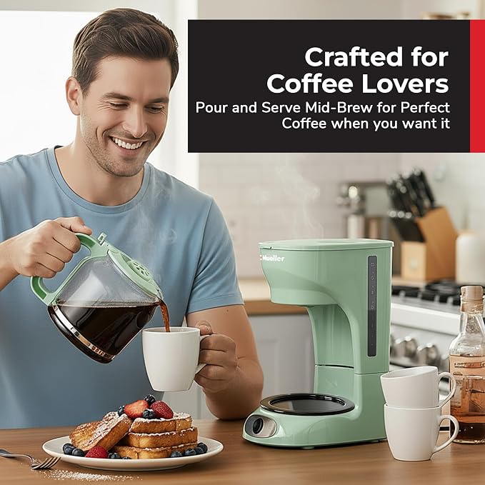 MUELLER HOME 12-Cup Drip Green Coffee Maker, Borosilicate Carafe, Reusable - Image 8