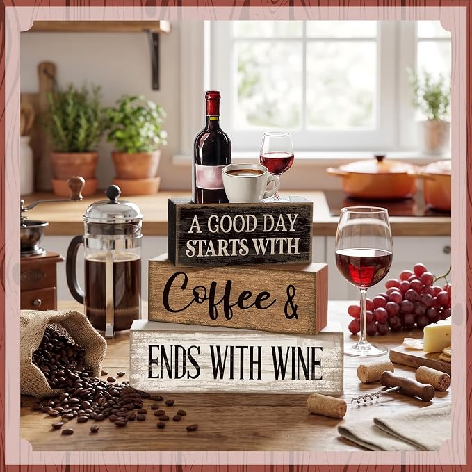 Lineshading 4 Pcs Farmhouse Kitchen Decor Wooden Stacked Block Sign - Image 2
