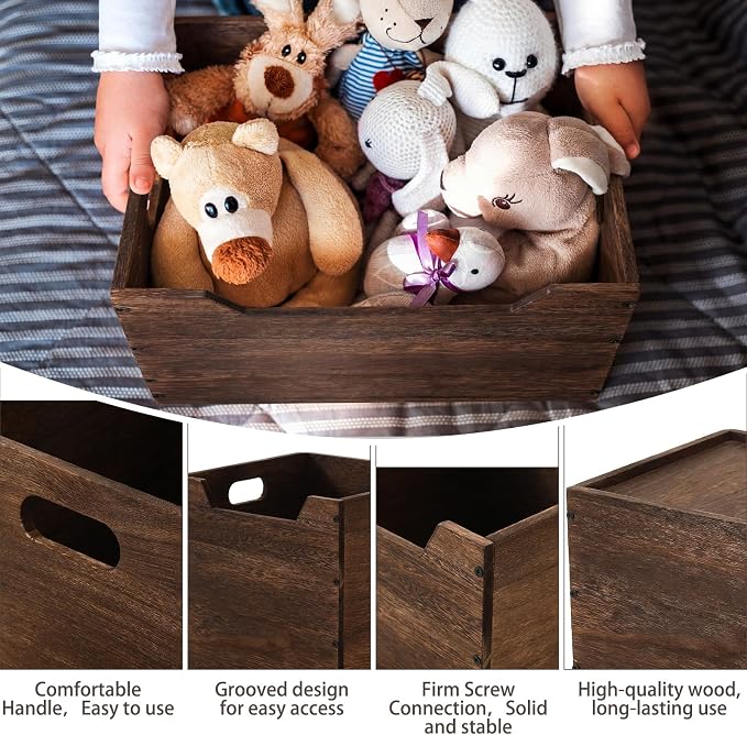 Colingmill 2 Pack Wooden Storage Box Bins Wood Crate - Image 3