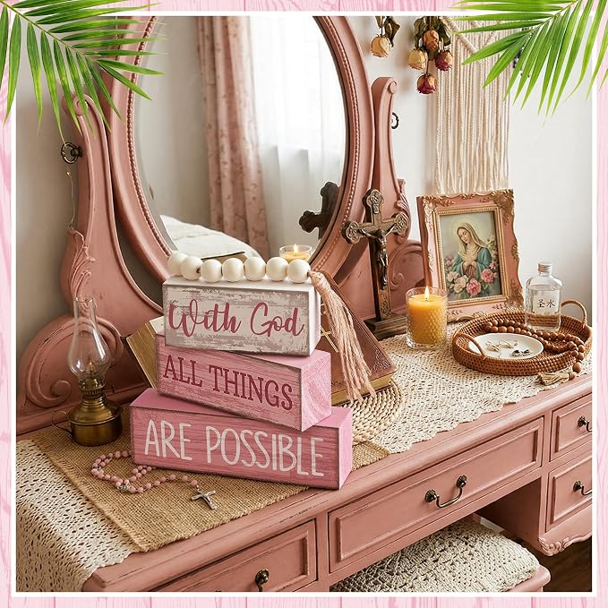 Yuntau 4 Pcs Farmhouse Tabletop Decor Wooden Rustic Inspirational Bible Verse - Image 4