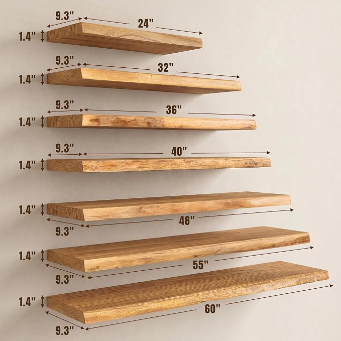 40" Solid Wood Live Edge Floating Wall Shelf, 9.3" Deep Heavy Duty 50lb FSC - Image 3