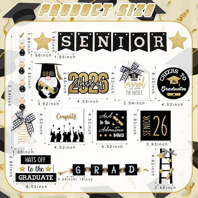 Mifoci 19 Pcs Graduation Tiered Tray Decor Set 2026 Graduation Farmhouse Wooden - Image 4
