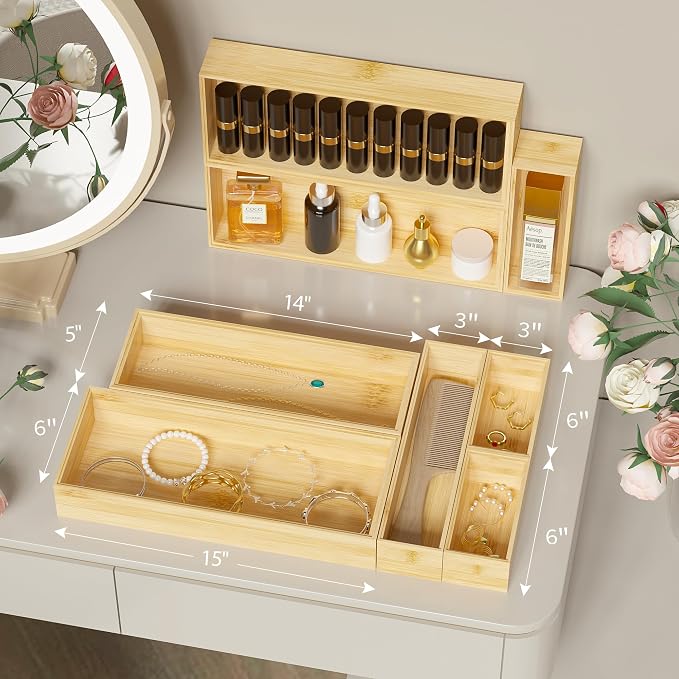 Kitchen Drawer Organizer Bins, Stackable Bamboo Deep Drawer Organizer - Image 6