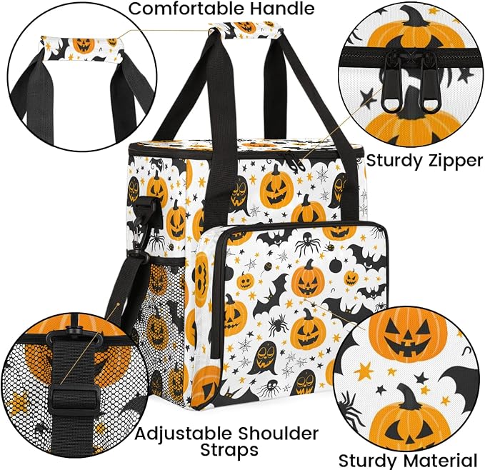 Halloween Pumpkin Bat Theme Coffee Maker Carring Bag, Large Insulated Storage - Image 6