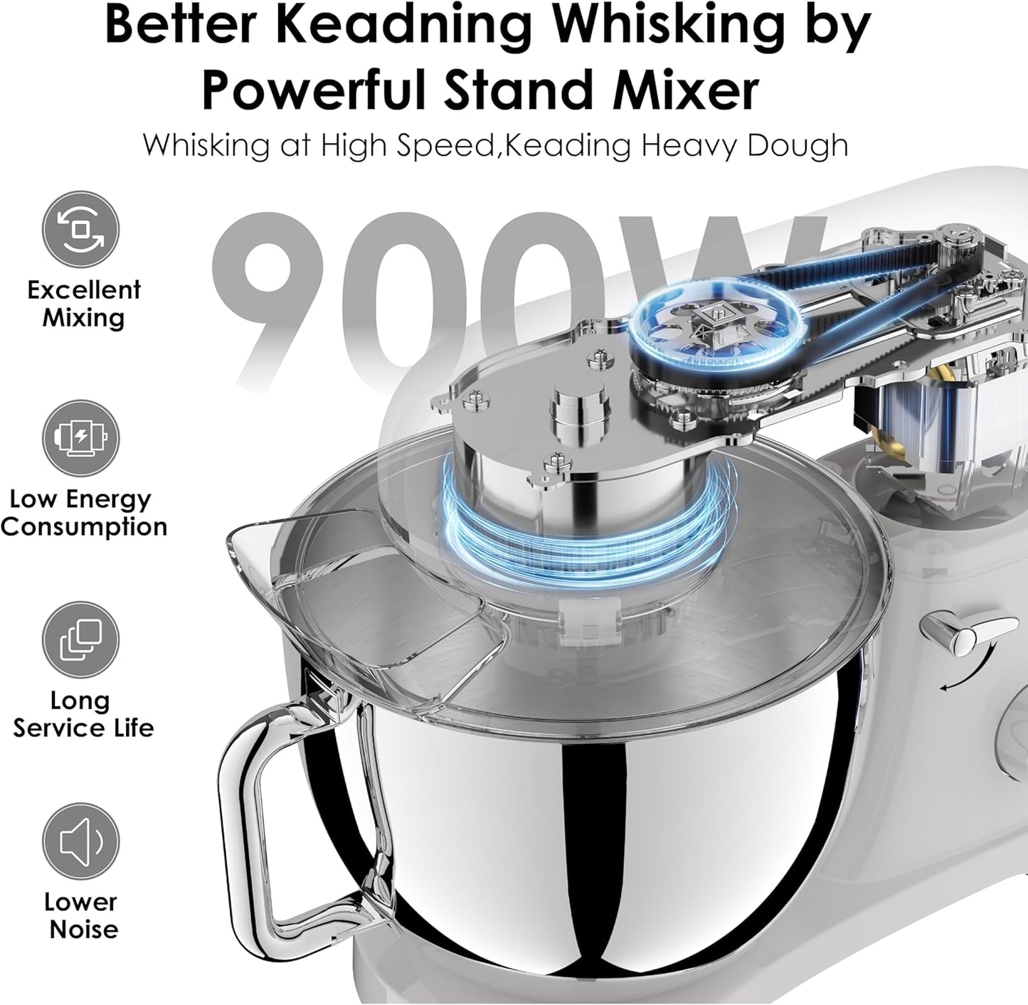 Kitchen in the box Stand Mixer - 6.5 Quart Mixing Bowl with Handle, 900 Watt Heavy Bread Dough Standing Mixers Tilt-head with Dough Hook, Whisk, Flat Beater and Splash Guard (Black)