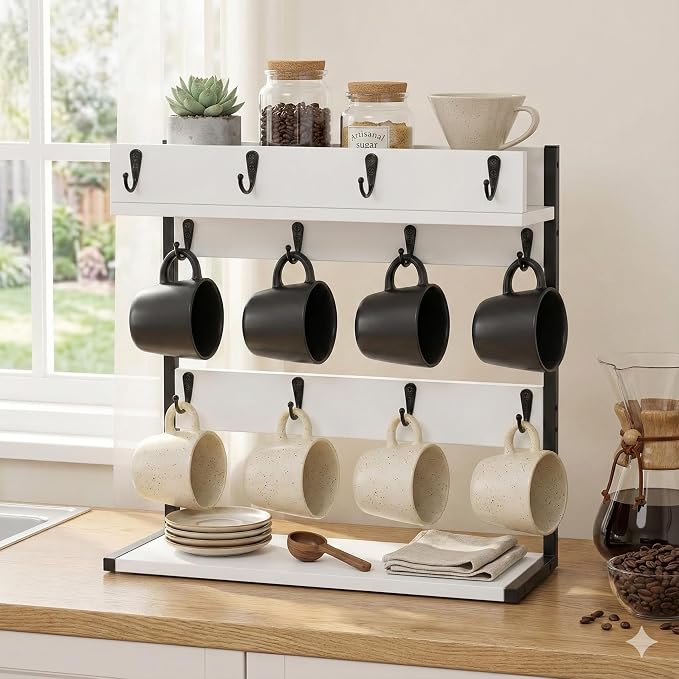 Coffee Mug Rack Holder Wall Mount – 2 Tier Mug Rack Stand - Image 6