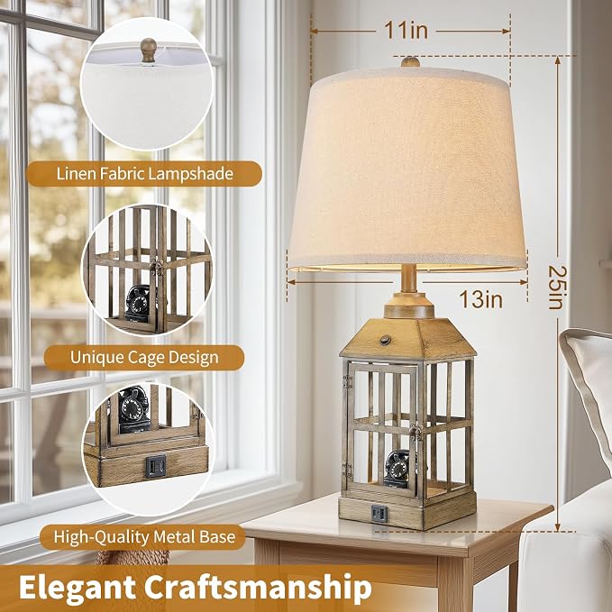 25" Farmhouse Table Lamps for Living Room, Table Lamps Set of 2 - Image 5