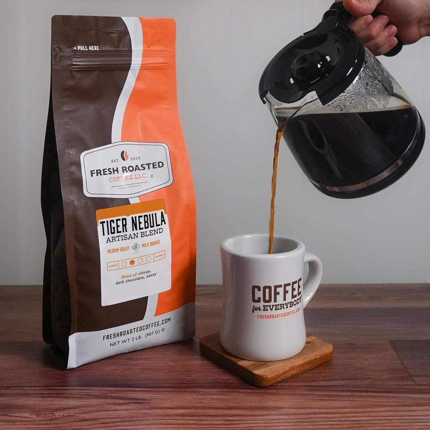 Fresh Roasted Coffee, Tiger Nebula, 2 lb (32 oz), Medium Roast, Kosher, Ground