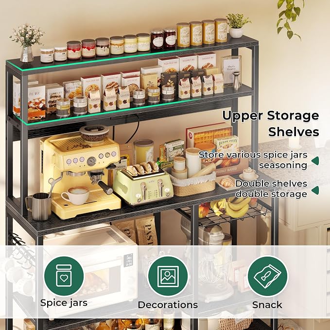 SUPERJARE Bakers Rack with Power Outlet, 47.2 Inches Coffee Bar with 3 - Image 6