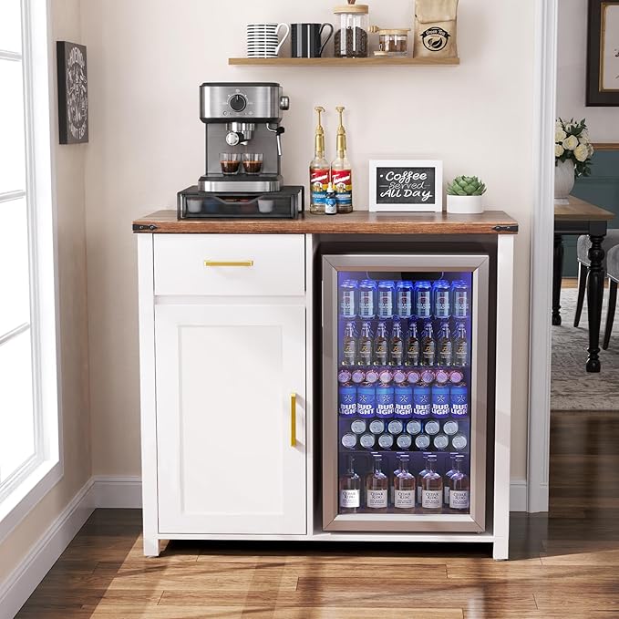 GDLF Coffee Bar with Mini Fridge Space, Mini Fridge Cabinet Stand，Liquor Wine - Image 3