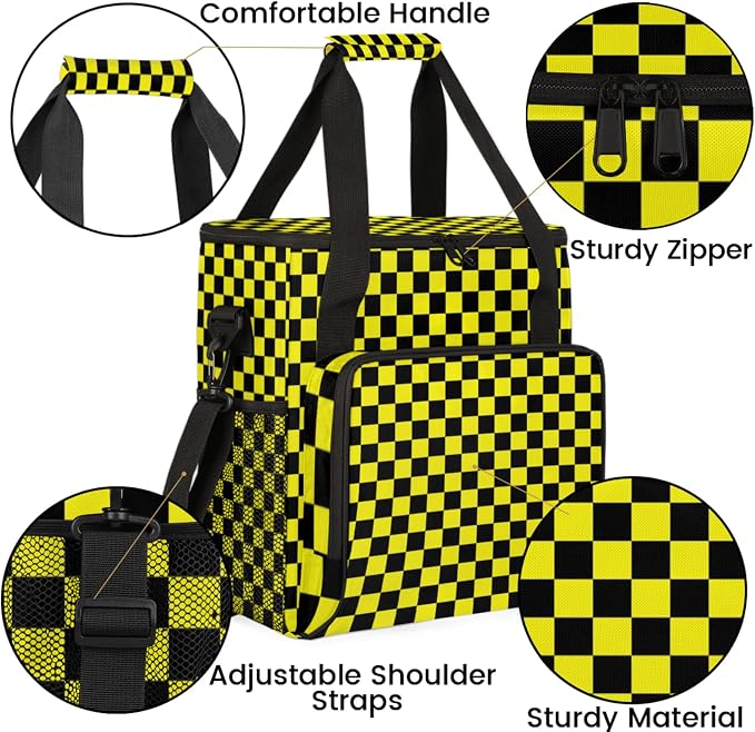 Checkerboard yellow and black Coffee Maker Carrying Bag, Waterproof Insulated - Image 6