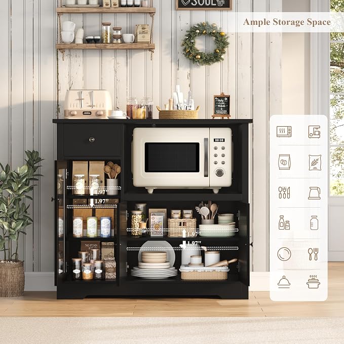 HORSTORS Microwave Cabinet, Kitchen Storage Cabinet - Image 7