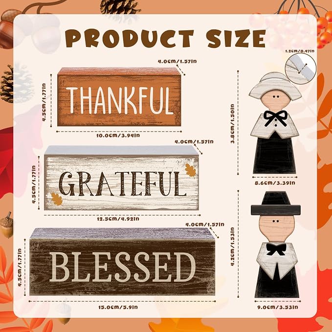 Lineshading 4 Pcs Fall Table Decoration Wooden Pilgrim Couple Decor - Image 3