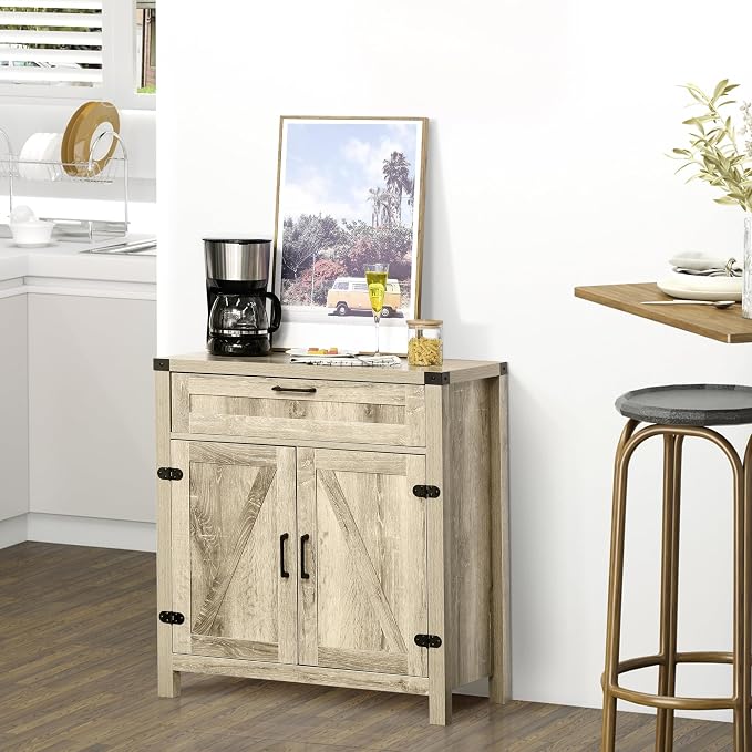 HOMCOM Sideboard with Storage Drawer, Modern Farmhouse Kitchen Cabinet with 2 - Image 2