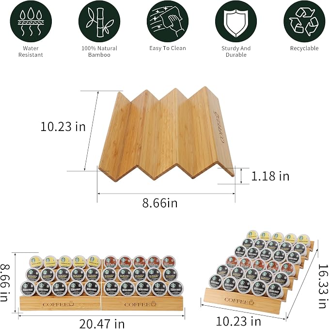 MinBoo Bamboo 2-Piece Step-Shaped K-Cup Holder Drawer or Countertop Organizer - Image 3