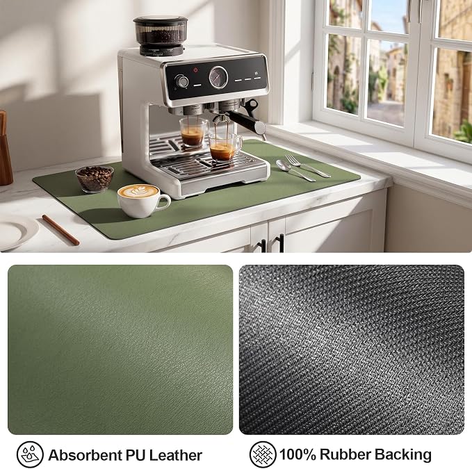 Ecotrim Absorbent Coffee Mat, Stain Hiding PU Leather Surface, Non-Slip Natural - Image 4
