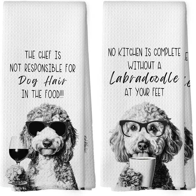 Funny Labradoodle Kitchen Towels Set of 2, Dog Kitchen Accessories, Coffee by Mcehtle