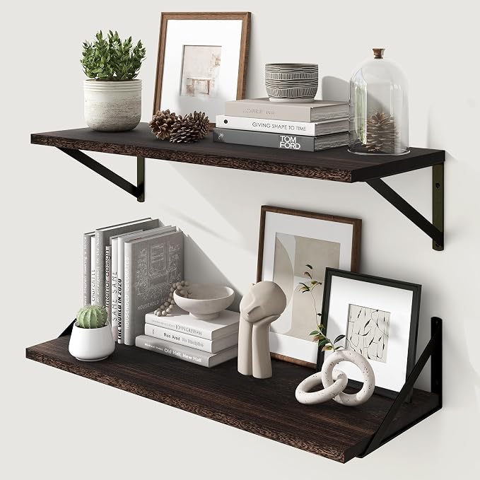 Marsmiles Deep Floating Shelves | 30 Inch Dark Wood Wall Shelves Set of 2 | 12 by Marsmiles