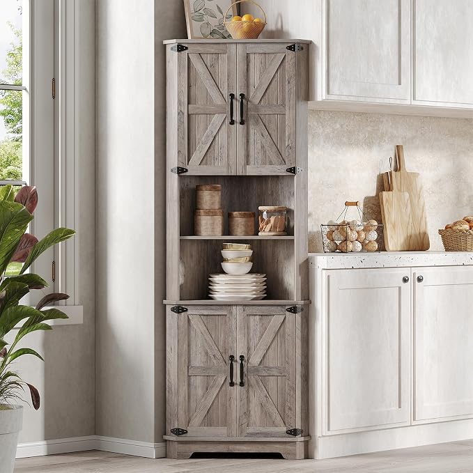 Vabches 68.9" Tall Corner Cabinet, Farmhouse Style Storage Cabinet - Image 7
