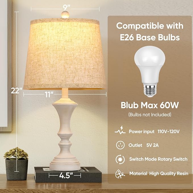 Retro Table Lamps Set of 2 Nightstand Lamp - Image 5
