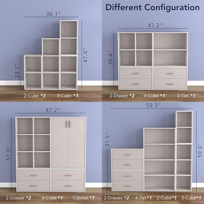 Homes: Inside + Out Apexa 3-Tier Cube Storage Organizer Shelves, Stackable Wood - Image 10
