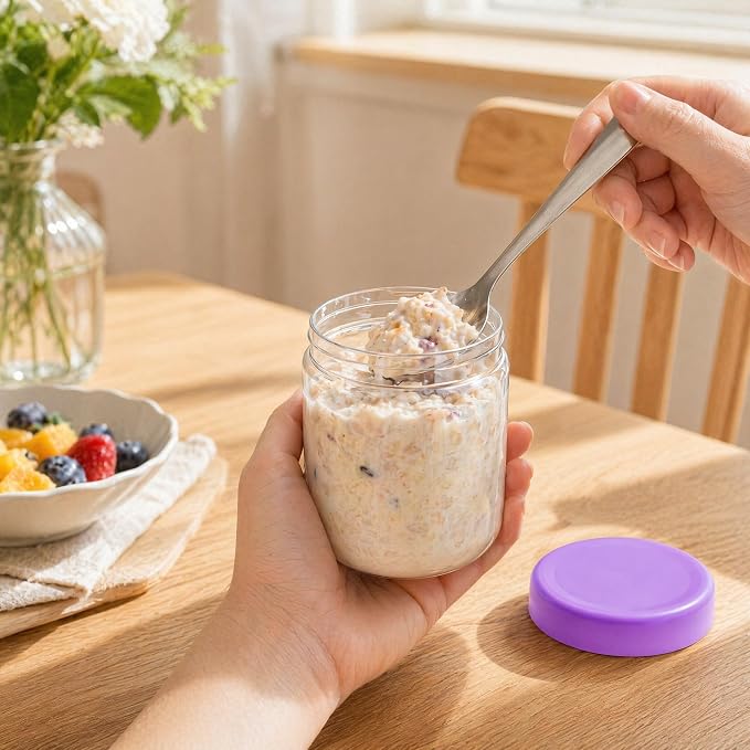 EONJOE 16oz Glass Jars for Overnight Oats Snacks Salad Yogurt Pudding Cereal - Image 9