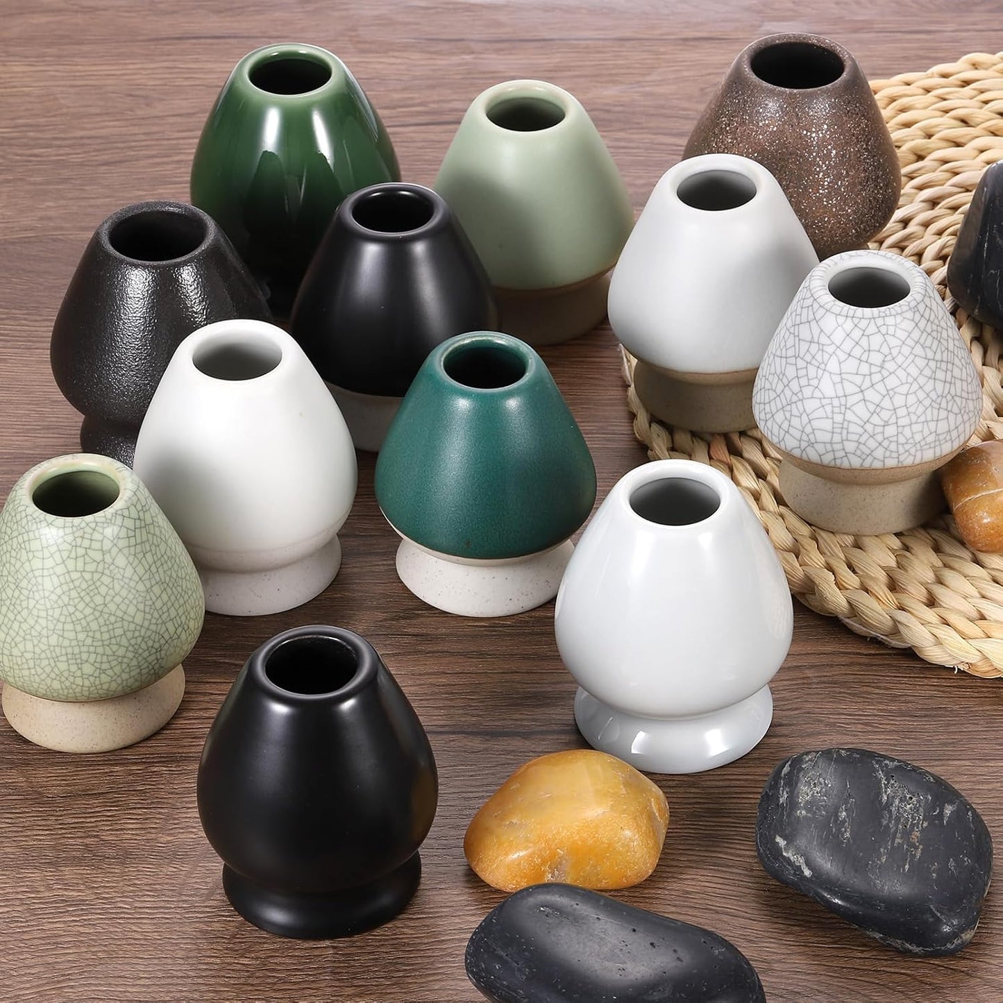 HARFINGTON Ceramic Chasen Stand 72mm Matcha Whisk Holder Teas Set Whisks Stand Traditional Matcha Tea Chasen Holder Tea Set Accessories for Tea Tasting, Black