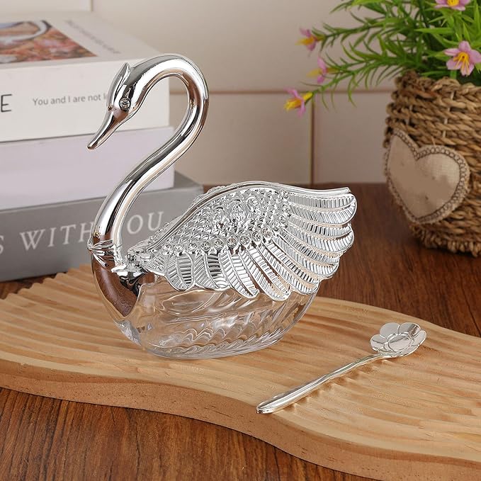 Diydeg Condiment Jar, Plastic Glass Decorative Swan Shaped Seasoning Organizer - Image 3