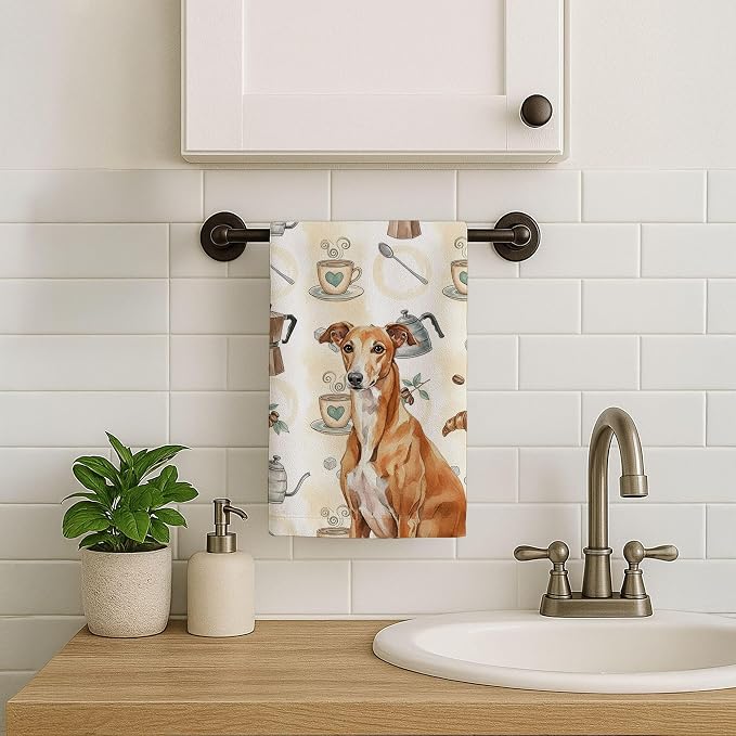 Caroline's Treasures Red Greyhound Coffee Bar Kitchen Towel Velour Plush Front - Image 7